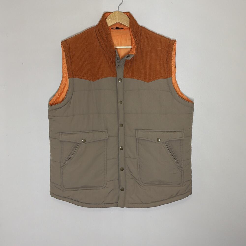 Stoic Quilted Puffer Vest Mens XL Corduroy Accent Casual Snap Up Retro 80s